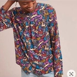 Anthro 25 Of 52 Conversations Woodland Print Blouse Size 8